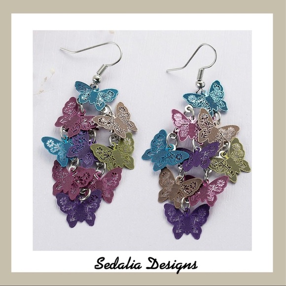 Multi-Colored Butterfly Earrings - Picture 2 of 2